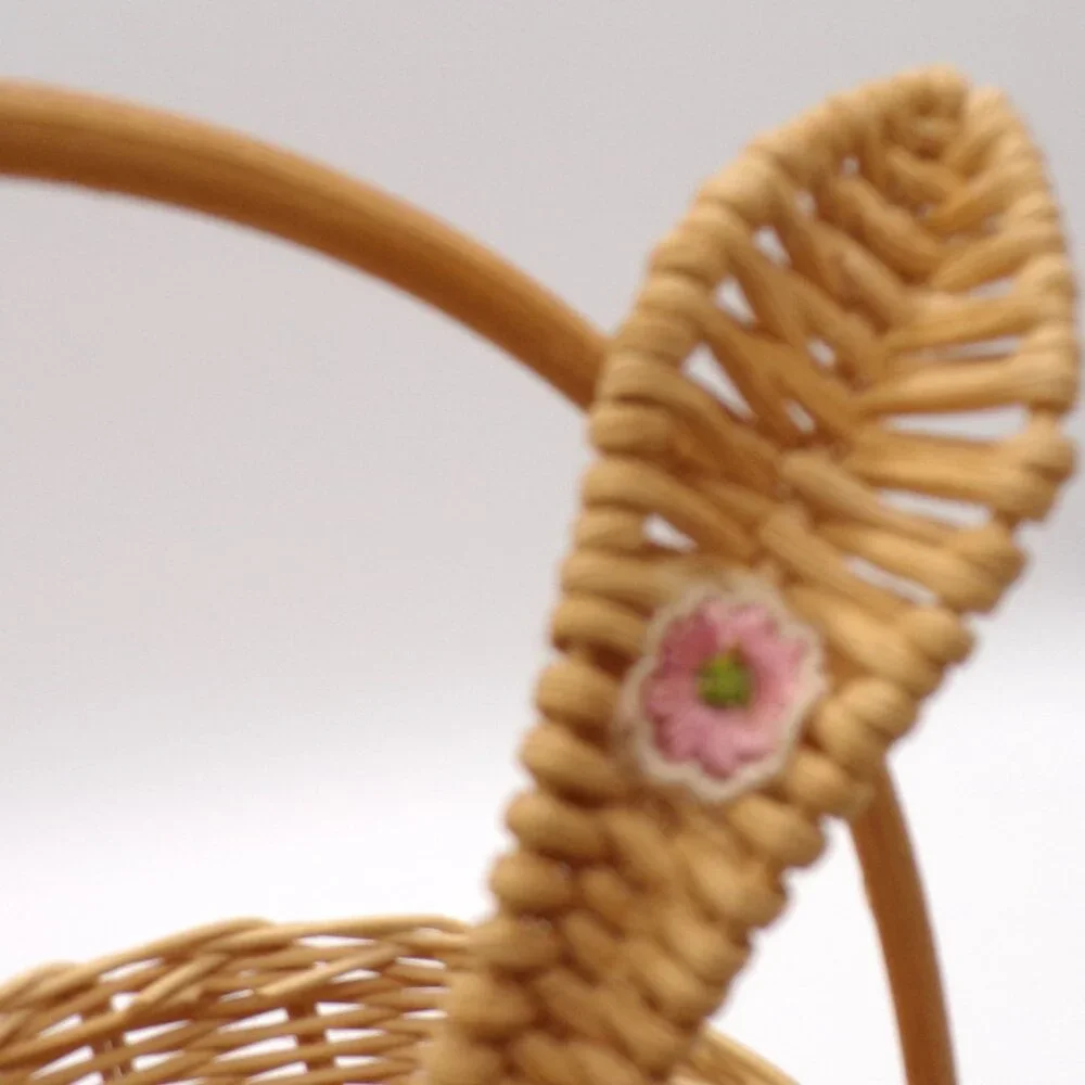 VTG Bunny Rabbit Basket Apron Wicker Woven Cottagecore Kitchen Decor Tabletop